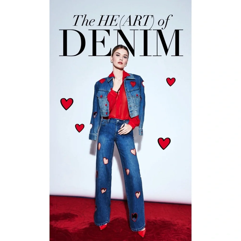 Alice + Olivia Jeff Heart Embroidered Cropped Denim Jacket - Picture 7 of 16